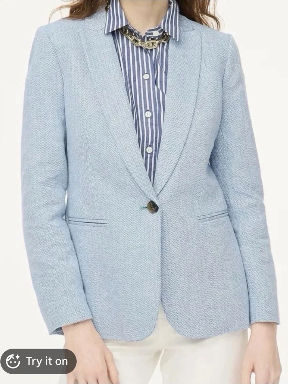 J.Crew Re-Imagined Blue Herringbone Linen Cotton Blazer Jacket Women Sz. 6
